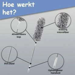 Fain® Plumeau Met Telescoopsteel – Grijs – 80 Tot 240 Cm – Inclusief Microvezel Doek - Uitschuifbaar – Wasbaar - Flexibel 360° Draaibaar – Duster - Microvezel Ragebol -Lesser & Pavey-winkel 550x545