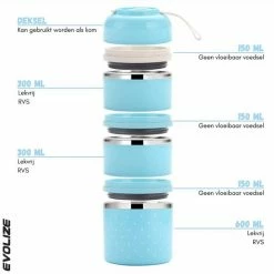 Evolize Bento Lunchbox In Japanse Stijl - Bento Lunch Box - 6 Compartimenten - Lekvrij - BPA-vrij - Milieuvriendelijk RVS - 1650ml - Blauw -Lesser & Pavey-winkel 550x546 5