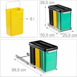 Relaxdays Inbouw Prullenbak Keuken - 8 L - Afvalscheidingsbak - Inbouw Vuilnisbak - Deksel - 3 Emmers -Lesser & Pavey-winkel 550x549 6