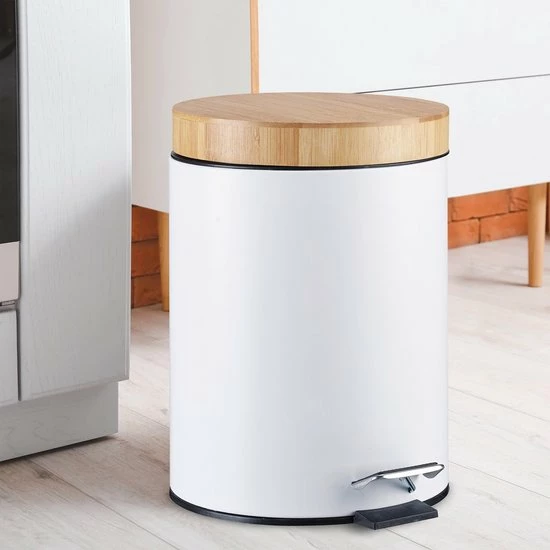OMID HOME® - Bamboe Pedaalemmer - 3 Liter - Afvalemmer Badkamer - Afvalbak Toilet - Softclose - Wit 3 OMID HOME® - Bamboe Pedaalemmer - 3 Liter - Afvalemmer Badkamer - Afvalbak Toilet - Softclose - Wit