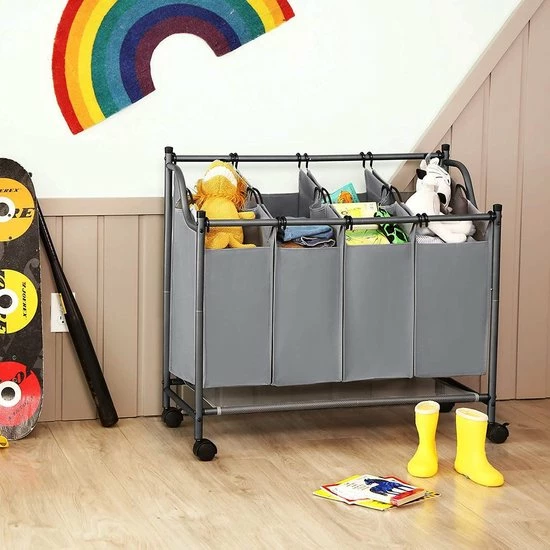 Acaza Stevige Wassorteerder - Wasmand Op Wieltjes Met 4 Uitneembare Vakken - 140L - Grijs 8 Acaza Stevige Wassorteerder - Wasmand Op Wieltjes Met 4 Uitneembare Vakken - 140L - Grijs - Afbeelding 6