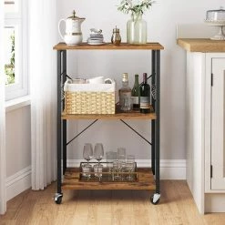 IN-HOMEXL IN.HOMEXL Durbin - Keukentrolley - Keukentrolley Op Wieltjes - Multifunctionelle Trolley - Keukentrolley Met Lades – Rolkast – Serveerwagen – Bruin 60 X 40 X 89cm