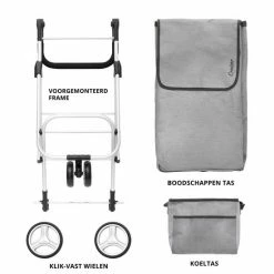 ShoppingCruiser® 3-Wheel Boodschappentrolley - Boodschappenwagen Met Koeltas - Afneembare Boodschappentas - Waterafstotend - Grijs -Lesser & Pavey-winkel 550x550 322