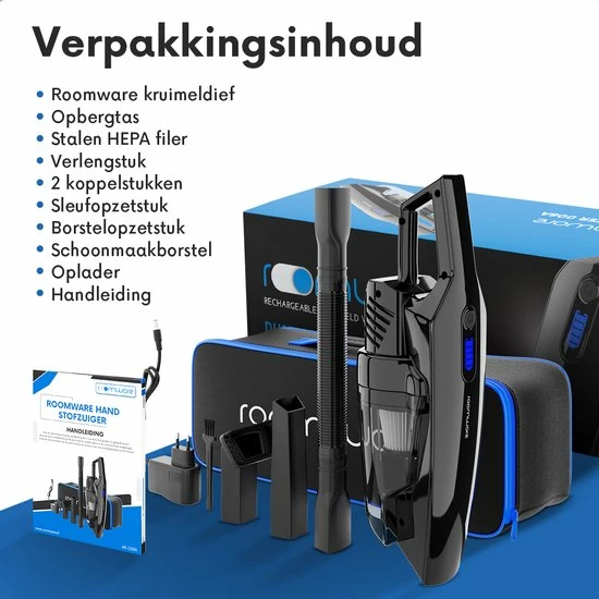 ROOMWARE® Pro Kruimeldief Snoerloos 11.000 Pa – Draadloze Stofzuiger - Handstofzuiger & Kruimelzuiger – HEPA Filter 7 ROOMWARE® Pro Kruimeldief Snoerloos 11.000 Pa – Draadloze Stofzuiger - Handstofzuiger & Kruimelzuiger – HEPA Filter - Afbeelding 5