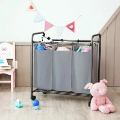 Acaza Mobiele Wassorteerder Met 3 Vakken - Op Wielen - 132 L (3 X 44 Liter) - Grijs -Lesser & Pavey-winkel 550x550 392