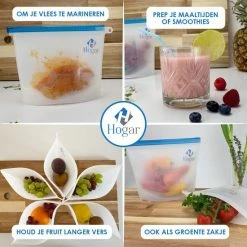 Vershoudzakjes Van Hogar - Siliconen Vershoudzakken - Herbruikbaar Diepvrieszakjes - Meal Prep - Set Van 5 - BPA Vrij - Verwarmbaar - Invriesbaar - Vaatwasser Bestendig - Duurzaam -Lesser & Pavey-winkel 550x550 403