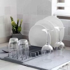 Buxibo 2-in-1 Siliconen Afdruiprek Met Microvezel Droogmat - Opvouwbare Droogmat - Antraciet