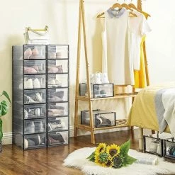 Songmics Schoendozen, Set Van 18, Opbergdozen Voor Schoenen, Schoen Organizer, Plastic Dozen, Opvouwbaar En Stapelbaar, Voor Schoenen Tot Maat 42, Transparant Zwart LSP18SBKV1 -Lesser & Pavey-winkel 550x550 454
