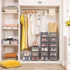 Songmics Schoendozen, Set Van 18, Opbergdozen Voor Schoenen, Schoen Organizer, Plastic Dozen, Opvouwbaar En Stapelbaar, Voor Schoenen Tot Maat 42, Transparant Zwart LSP18SBKV1 -Lesser & Pavey-winkel 550x550 455