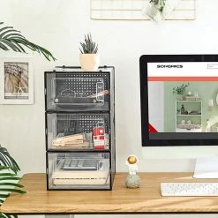 Songmics Schoendozen, Set Van 18, Opbergdozen Voor Schoenen, Schoen Organizer, Plastic Dozen, Opvouwbaar En Stapelbaar, Voor Schoenen Tot Maat 42, Transparant Zwart LSP18SBKV1 -Lesser & Pavey-winkel 550x550 456