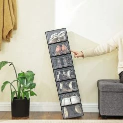 Songmics Schoendozen, Set Van 18, Opbergdozen Voor Schoenen, Schoen Organizer, Plastic Dozen, Opvouwbaar En Stapelbaar, Voor Schoenen Tot Maat 42, Transparant Zwart LSP18SBKV1 -Lesser & Pavey-winkel 550x550 457