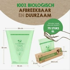 Mr. Green Mind Biozakken 6 Liter 75 Stuks Biologisch Afbreekbare Afvalzakken – 35 X 36 Cm - 100% Composteerbare Vuilniszakken - Incl. Dispenser - Gft Afvalzakken -Lesser & Pavey-winkel 550x550 539