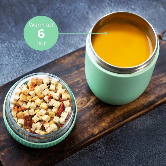 Coninx Thermos Lunchbox - Muesli Beker To Go - Yoghurtbeker To Go - Mueslibeker 840ml (600ml+240ml) - RVS / Groen 6 Coninx Thermos Lunchbox - Muesli Beker To Go - Yoghurtbeker To Go - Mueslibeker 840ml (600ml+240ml) - RVS / Groen - Afbeelding 4