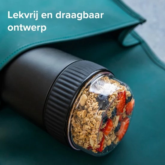 Coninx Thermos Lunchbox - Muesli Beker To Go - Yoghurtbeker To Go - Mueslibeker 840ml (600ml+240ml) - RVS / Groen 7 Coninx Thermos Lunchbox - Muesli Beker To Go - Yoghurtbeker To Go - Mueslibeker 840ml (600ml+240ml) - RVS / Groen - Afbeelding 5