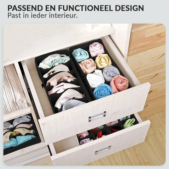 Buxibo Kleding Opbergbox Set - Opvouwbare Kastlade Verdeler / Onder Bed Organizer Opberger - BH/Sokken/Ondergoed - Opbergsysteem Met Vakken - 4 Stuks - Zwart 5 Buxibo Kleding Opbergbox Set - Opvouwbare Kastlade Verdeler / Onder Bed Organizer Opberger - BH/Sokken/Ondergoed - Opbergsysteem Met Vakken - 4 Stuks - Zwart - Afbeelding 3