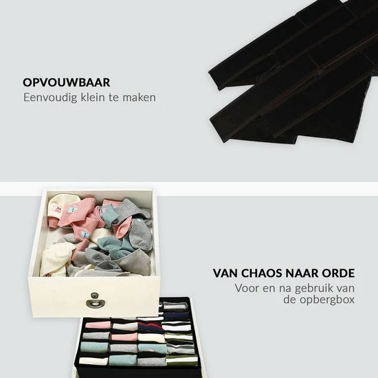 Buxibo Kleding Opbergbox Set - Opvouwbare Kastlade Verdeler / Onder Bed Organizer Opberger - BH/Sokken/Ondergoed - Opbergsysteem Met Vakken - 4 Stuks - Zwart 6 Buxibo Kleding Opbergbox Set - Opvouwbare Kastlade Verdeler / Onder Bed Organizer Opberger - BH/Sokken/Ondergoed - Opbergsysteem Met Vakken - 4 Stuks - Zwart - Afbeelding 4