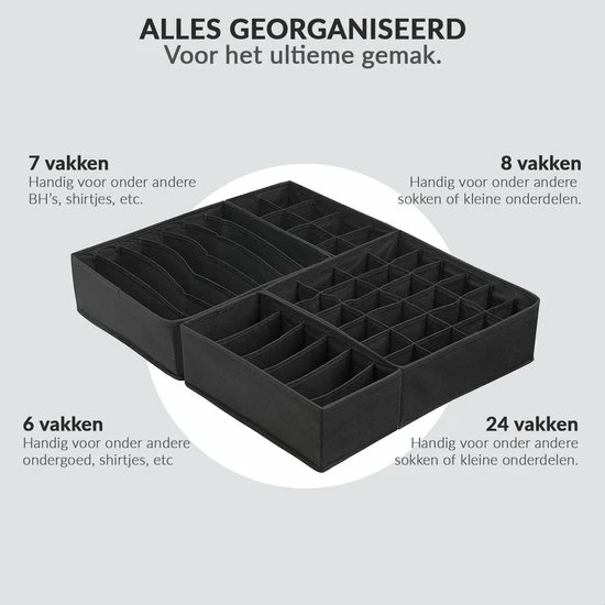 Buxibo Kleding Opbergbox Set - Opvouwbare Kastlade Verdeler / Onder Bed Organizer Opberger - BH/Sokken/Ondergoed - Opbergsysteem Met Vakken - 4 Stuks - Zwart 10 Buxibo Kleding Opbergbox Set - Opvouwbare Kastlade Verdeler / Onder Bed Organizer Opberger - BH/Sokken/Ondergoed - Opbergsysteem Met Vakken - 4 Stuks - Zwart - Afbeelding 8