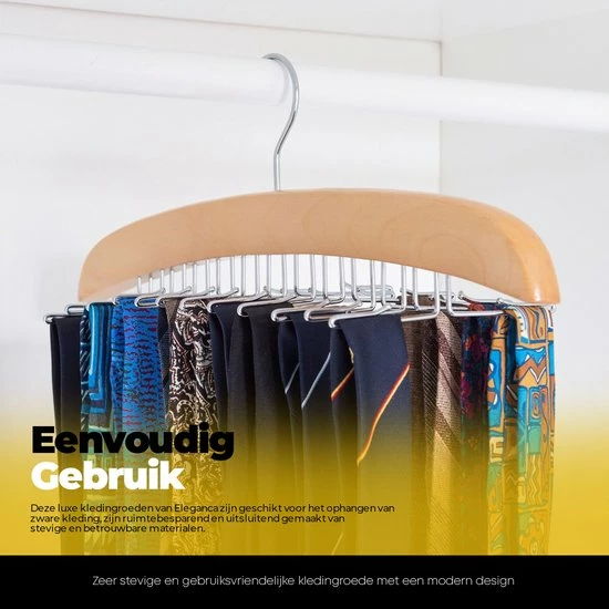 Eleganca Houten Stropdassen Hangers - Natuurlijke Houtkleur - Multifunctionele Stropdassenrek - Kast Organizer Met 24 Haken - Optimaal Voor Stropdassen, Sjaals Of Kleine Accessoires 5 Eleganca Houten Stropdassen Hangers - Natuurlijke Houtkleur - Multifunctionele Stropdassenrek - Kast Organizer Met 24 Haken - Optimaal Voor Stropdassen, Sjaals Of Kleine Accessoires - Afbeelding 3