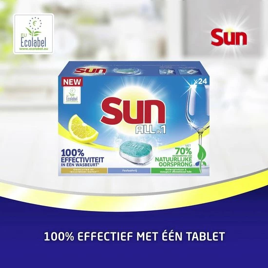 Sun All-In-1 Citroen Vaatwastabletten - 7 X 24 Tabletten - Voordeelverpakking 4 Sun All-In-1 Citroen Vaatwastabletten - 7 X 24 Tabletten - Voordeelverpakking - Afbeelding 2