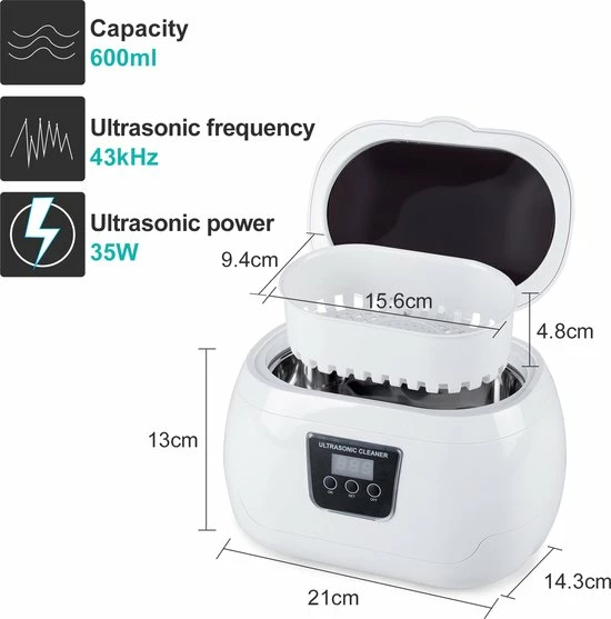 UTEN - Ultrasone Reiniger 600ml - Ultrasoon Reiniger Sieraden - 43khz Frequentie Ultrasoon Reinigingsapparaat - 5 Tijdsmodi - Met Automatische Stop (voor Brillen Sieraden Horloges Kunstgebit Ringen) 7 UTEN - Ultrasone Reiniger 600ml - Ultrasoon Reiniger Sieraden - 43khz Frequentie Ultrasoon Reinigingsapparaat - 5 Tijdsmodi - Met Automatische Stop (voor Brillen Sieraden Horloges Kunstgebit Ringen) - Afbeelding 5