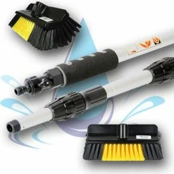 FalconBrush Wasborstel Met Telescopische Steel 4 Meter En Gardena Aansluiting / Wasborstel Met Uitschuifbare Telescoopsteel Met Waterdoorvoer