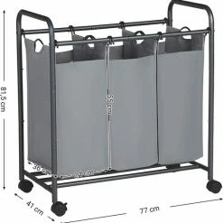 Acaza Mobiele Wassorteerder Met 3 Vakken - Op Wielen - 132 L (3 X 44 Liter) - Grijs -Lesser & Pavey-winkel 550x557
