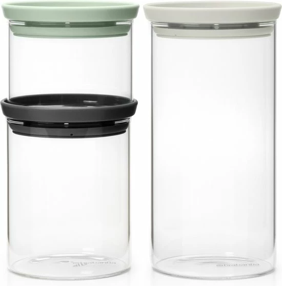 Brabantia Voorraadpotten - Stapelbaar - 0,3 0,6 & 1,1 L - Glas 3 Brabantia Voorraadpotten - Stapelbaar - 0,3 0,6 & 1,1 L - Glas