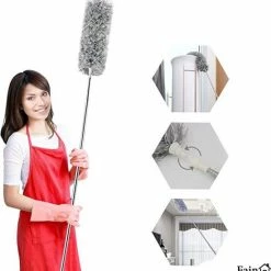 Fain® Plumeau Met Telescoopsteel – Grijs – 80 Tot 240 Cm – Inclusief Microvezel Doek - Uitschuifbaar – Wasbaar - Flexibel 360° Draaibaar – Duster - Microvezel Ragebol -Lesser & Pavey-winkel 550x563