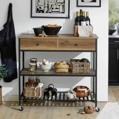 Mara Keukentrolley Op Wieltjes - Opbergtrolley - Serveerwagen - 2 Lades - 100 X 45 X 93 Cm -Lesser & Pavey-winkel 550x570 1