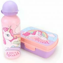 KliederZ Broodtrommel + Drinkfles Unicorn | Lunchbox Voor Kinderen | Eenhoorn Roze LS03a -Lesser & Pavey-winkel 550x578