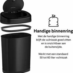 Sensor Prullenbak Zwart 40 Liter - Automatische Soft Close Deksel - 40L Design Afvalemmer Homra FONIX - Infrarood Sensor - Vuilnisbak Met Elektrische Deksel - Sensorbediening - Vingerafdrukvrij - Vuilafstotend - Zwarte Keuken En Kantoor Vuilbak -Lesser & Pavey-winkel 550x578 3