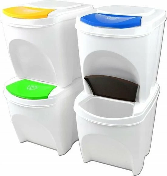 Prosperplast Set Van 4x Kunststof Afvalscheidingsbakken Wit Van 25 Liter - Scheidingsprullenbakken 8 Prosperplast Set Van 4x Kunststof Afvalscheidingsbakken Wit Van 25 Liter - Scheidingsprullenbakken - Afbeelding 6