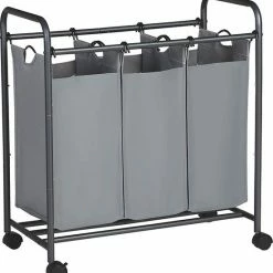 Acaza Mobiele Wassorteerder Met 3 Vakken - Op Wielen - 132 L (3 X 44 Liter) - Grijs
