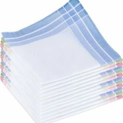 JEMIDI Dames- En Herenzakdoeken 100% Katoen - 28,5 X 28,5 Cm - Combinatie Van Wit Met Groen, Roze Of Blauw - Set Van 12 - Herbruikbare Zakdoeken -Lesser & Pavey-winkel 550x582 3