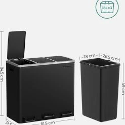 Merkloos Signature Home Prullenbak, Vuilnisbak Voor De Keuken, Afvalscheidingssysteem, 3 X 18 L, Pedaalemmer Met 3 Vakken, Zwart 14 Merkloos Signature Home Prullenbak, Vuilnisbak Voor De Keuken, Afvalscheidingssysteem, 3 X 18 L, Pedaalemmer Met 3 Vakken, Zwart -Lesser & Pavey-winkel 550x590 1