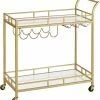 UA Furniture Serveerwagen, Keukentrolley, Glashouder, 2 Spiegelglazen Planken, Barwagen, Wijnwagen, Voor Keuken, Eetkamer, Bar, Goudkleurig -Lesser & Pavey-winkel 550x592
