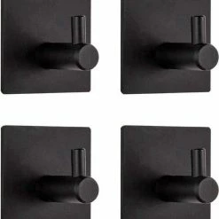 PKD Super Sterke Zelfklevende Haken - Zwart - 5 Tot 8kilo Handdoekhaak Badkamer Ophanghaak 4 Pack