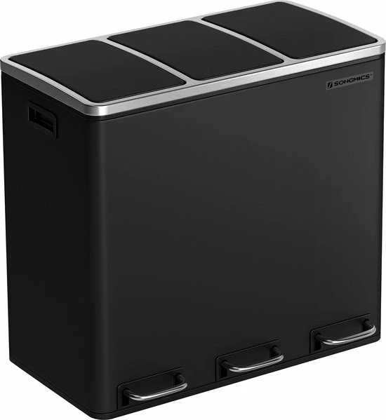 Merkloos Signature Home Prullenbak, Vuilnisbak Voor De Keuken, Afvalscheidingssysteem, 3 X 18 L, Pedaalemmer Met 3 Vakken, Zwart 3 Merkloos Signature Home Prullenbak, Vuilnisbak Voor De Keuken, Afvalscheidingssysteem, 3 X 18 L, Pedaalemmer Met 3 Vakken, Zwart