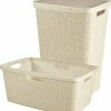Curver Jute Wasmand Met Deksel 58L + Wasmand 46L - Gebroken Wit - Recycled Kunststof