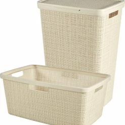 Curver Jute Wasmand Met Deksel 58L + Wasmand 46L - Gebroken Wit - Recycled Kunststof
