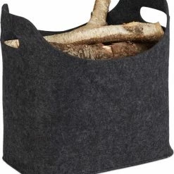 Relaxdays Houtmand Vilt - Mand Voor Haardhout - Draagtas - Viltmand - Houttas - Vilttas - Antraciet