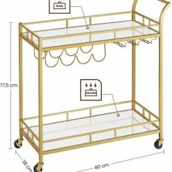 UA Furniture Serveerwagen, Keukentrolley, Glashouder, 2 Spiegelglazen Planken, Barwagen, Wijnwagen, Voor Keuken, Eetkamer, Bar, Goudkleurig 15 UA Furniture Serveerwagen, Keukentrolley, Glashouder, 2 Spiegelglazen Planken, Barwagen, Wijnwagen, Voor Keuken, Eetkamer, Bar, Goudkleurig -Lesser & Pavey-winkel 550x615