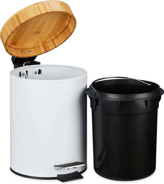OMID HOME® - Bamboe Pedaalemmer - 3 Liter - Afvalemmer Badkamer - Afvalbak Toilet - Softclose - Wit 4 OMID HOME® - Bamboe Pedaalemmer - 3 Liter - Afvalemmer Badkamer - Afvalbak Toilet - Softclose - Wit - Afbeelding 2