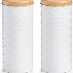 2x Bewaar/voorraad Blikken Koffiepads Wit 18 X 7,5 Cm 2,4 Liter - Zeller - Keukenbenodigdheden - Keukenaccessoires/decoratie - Vers Houden - Voorraad/bewaar/opslagblikken - Koffiepadsblik