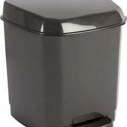 Hega Hogar Donkergrijze Pedaalemmer Vuilnisbak/prullenbak 7 Liter 21 X 22 X 26 Cm - Kunststof/plastic Vuilnisemmer- Dameshygiene Afvalbak Voor Toilet/badkamer