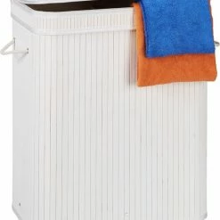 Relaxdays Bamboe Wasmand Met Deksel - 2 Vakken - 70 L - Wit -Lesser & Pavey-winkel 550x646 2