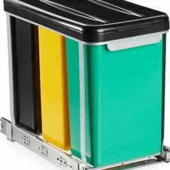 Relaxdays Inbouw Prullenbak Keuken - 8 L - Afvalscheidingsbak - Inbouw Vuilnisbak - Deksel - 3 Emmers -Lesser & Pavey-winkel 550x647