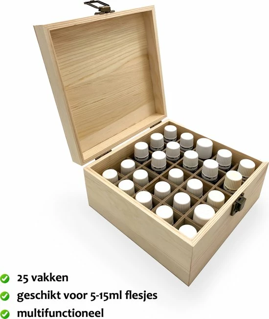 BELLAVITA Etherische Oliën Doos - Opbergdoos - Essential Oil Box - Storage Box - 25 Vaks - 5-15ml - Houten Doos - Opbergen - Opslag - Hout - Olie - Etherische Oliën - Black Friday - Sinterklaas - Kerst 5 BELLAVITA Etherische Oliën Doos - Opbergdoos - Essential Oil Box - Storage Box - 25 Vaks - 5-15ml - Houten Doos - Opbergen - Opslag - Hout - Olie - Etherische Oliën - Black Friday - Sinterklaas - Kerst - Afbeelding 3