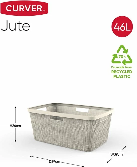 Curver Jute Wasmand Met Deksel 58L + Wasmand 46L - Gebroken Wit - Recycled Kunststof 9 Curver Jute Wasmand Met Deksel 58L + Wasmand 46L - Gebroken Wit - Recycled Kunststof - Afbeelding 7