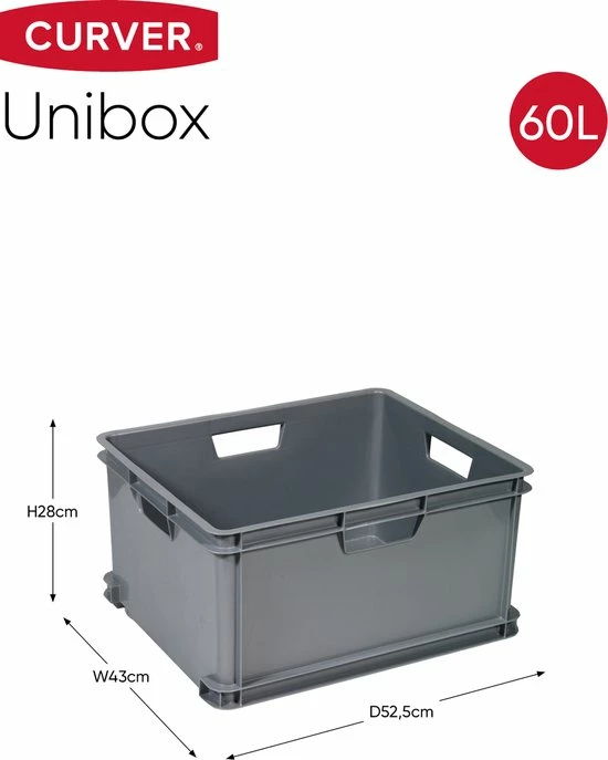 Curver Unibox Classic Opbergbox XL - 60L - Grijs 6 Curver Unibox Classic Opbergbox XL - 60L - Grijs - Afbeelding 4